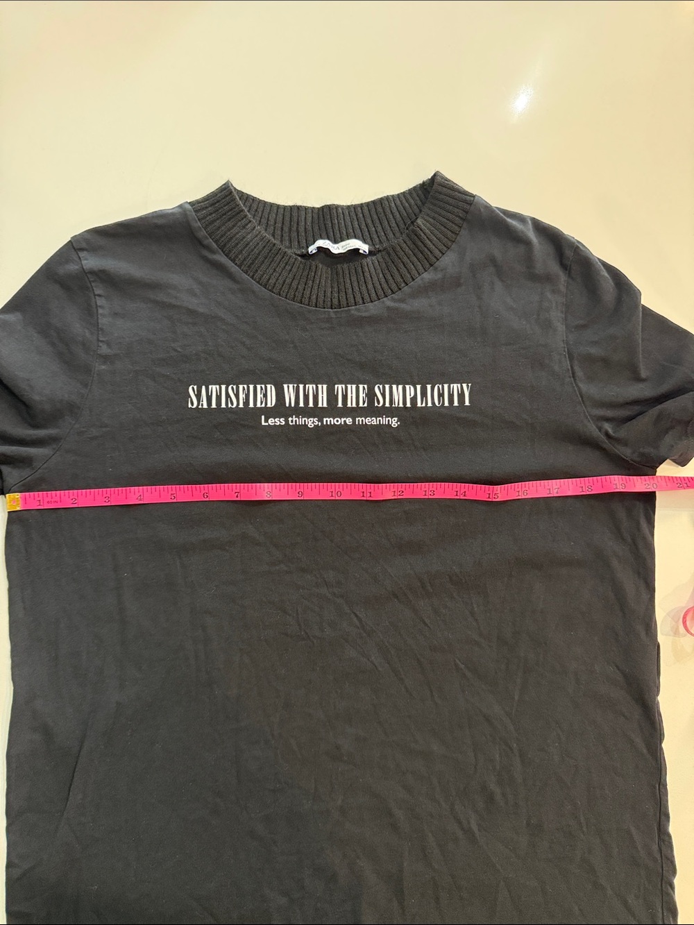 Zara Black Minimalist Slogan Graphic Tee Ribbed Neck Short Sleeve | Size L - Picture 8 of 9